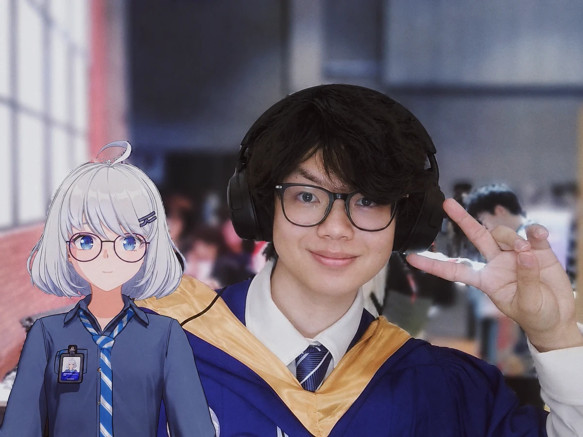 Jiahao Ji standing beside a white-haired anime character